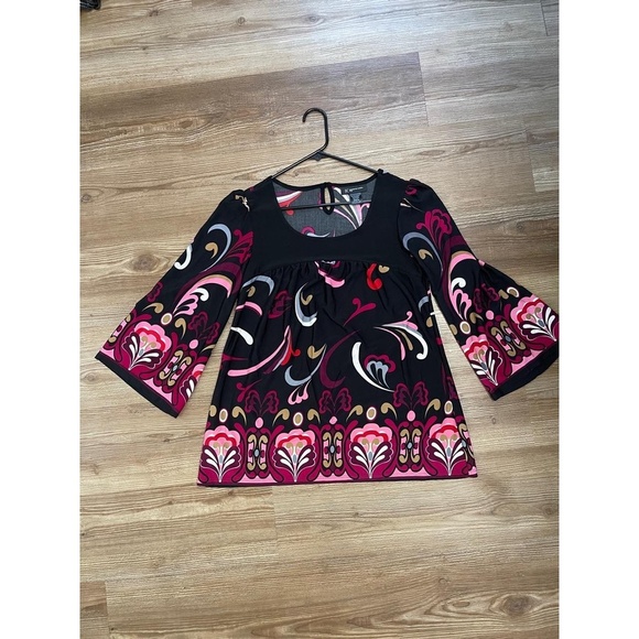 INC International Concepts Tops - INC International Concepts Paisley 3/4 Bell Sleeve Pink Black Blouse Size M P